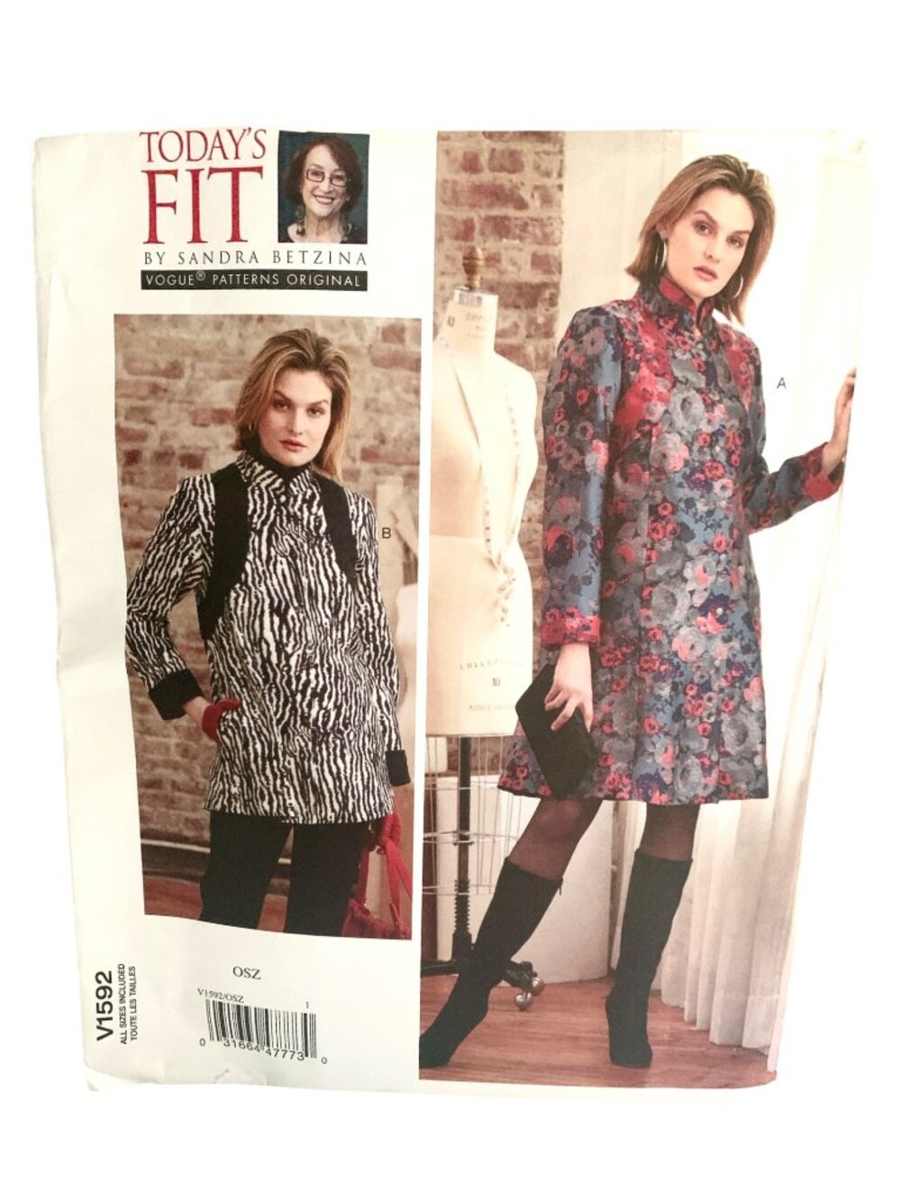 Vogue V1592 Sewing Pattern Coat  Dress Top "Today's Fit" Designer Sandra Betzina